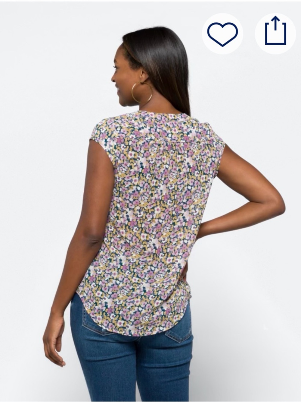 Floral V-Neck Short Sleeve Top - Purple Multi - Picture 3 of 6